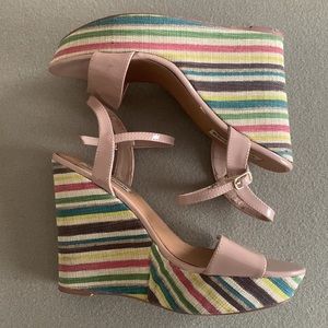 Steve Madden Sophia Wedges Womens Shoes Sandals Size 9 Stripe Colorful Sparkly
